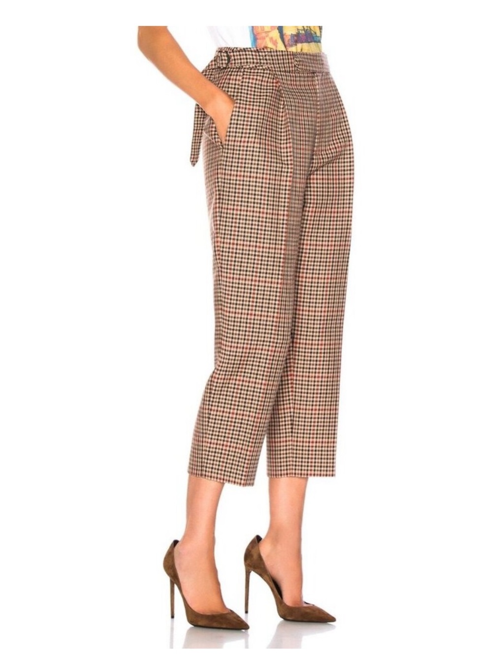 MONSE Brown Checked Cropped Ankle Pants - Picture 2 of 7